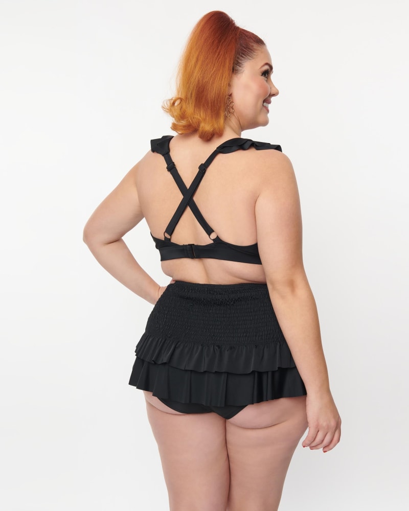 Unique Vintage Plus Size Black Ruffle Swim Top Black